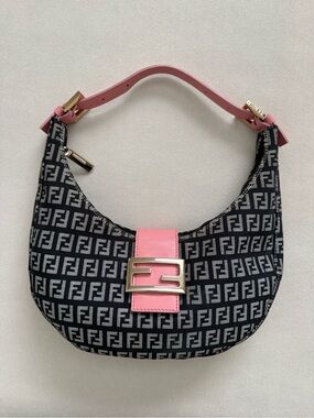 Fendi Pink FF Logo Half Moon Hobo Bag